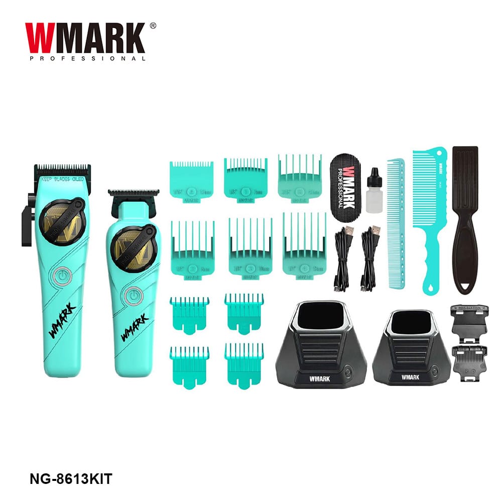 KIT WMARK NG-8613 Turcoaz – Mașină de tuns + Trimmer profesional - imagine 6